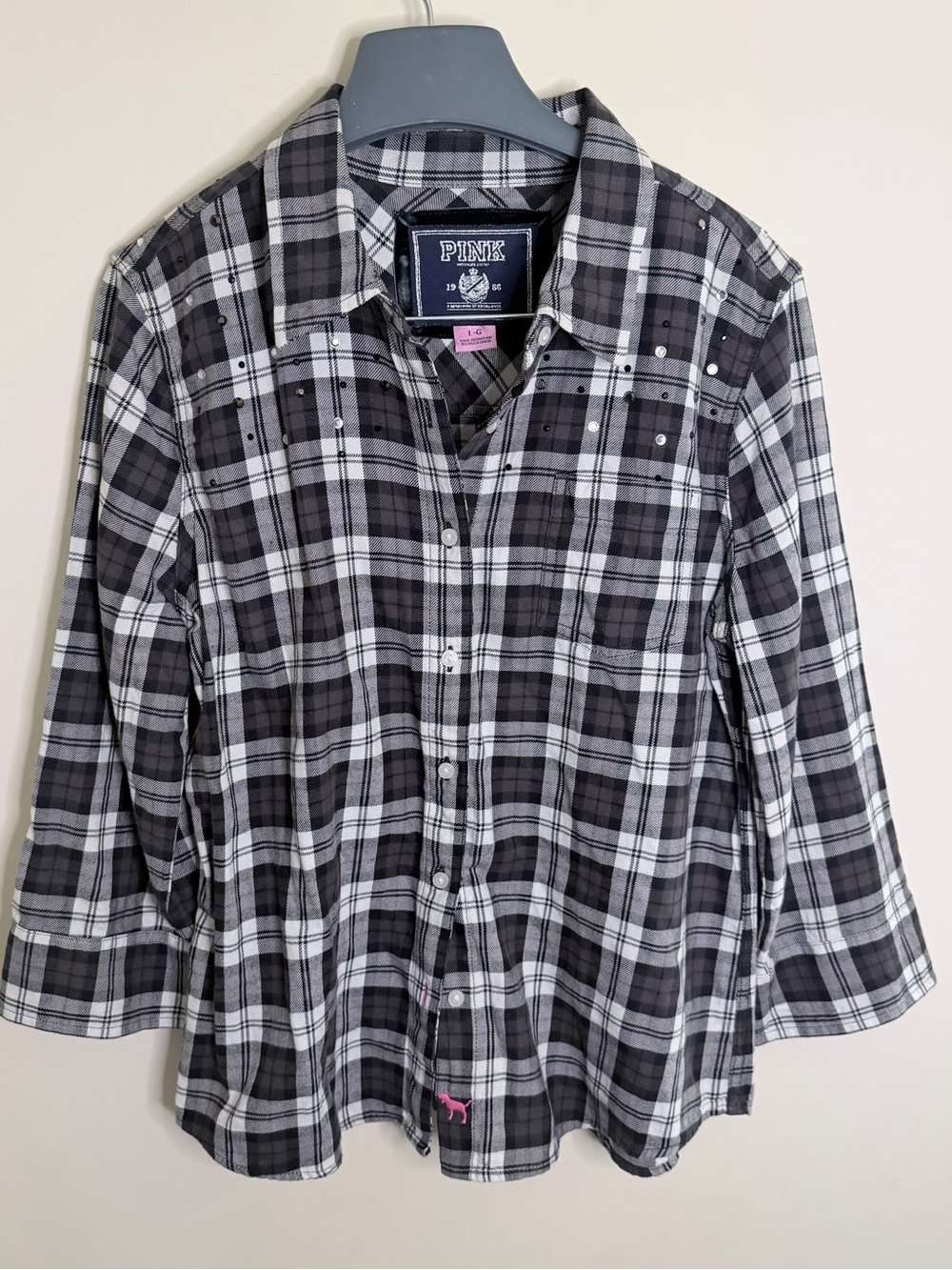 PINK Victoria's Secret Gray & White Plaid Button-Up Shirt